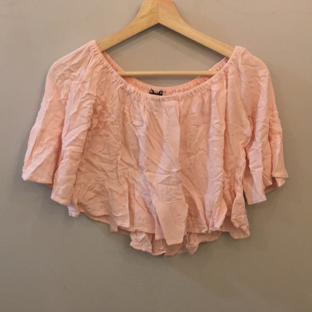 Pink off-the-shoulder cropped top